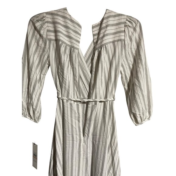 Calvin Klein Womens Striped Midi Faux Wrap Dress Size 2 White Gray Stripes - Picture 5 of 10